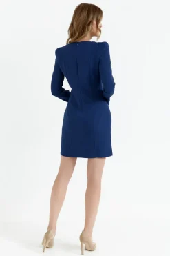 Elegancka sukienka z długim rękawem - granatowa