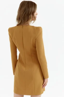 Elegancka sukienka z długim rękawem - cynamonowa