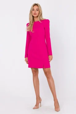 Elegancka sukienka z długim rękawem - fuksja
