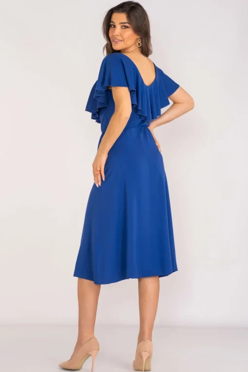 Elegancka sukienka z falbanką - niebieska
