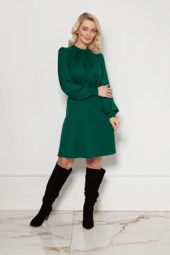 Elegancka sukienka z marszczeniem - zielona