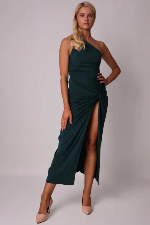 Elegancka sukienka z ozdobnym wiązaniem - zielona