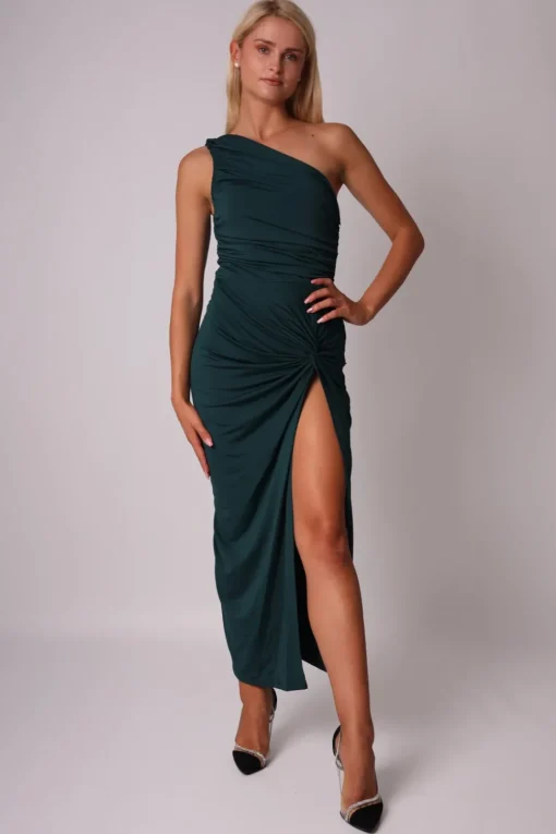 Elegancka sukienka z ozdobnym wiązaniem - zielona