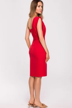Elegancka sukienka z szarfą na ramieniu - czerwona