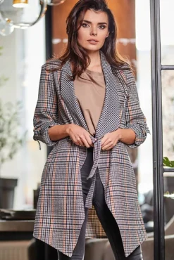 Elegancka zwiewna narzutka - granatowa-krata