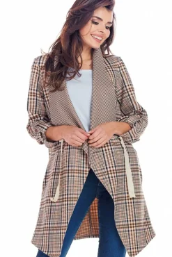 Elegancka zwiewna narzutka - brązowa-krata
