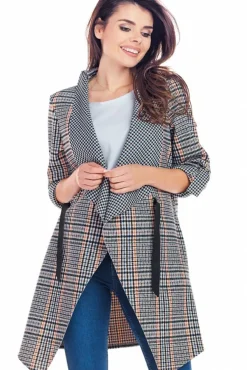 Elegancka zwiewna narzutka - granatowa-krata