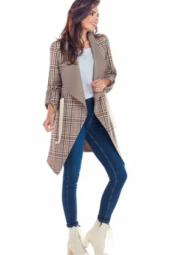 Elegancka zwiewna narzutka - brązowa-krata