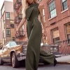 Elegancki kombinezon z szerokimi nogawkami - khaki
