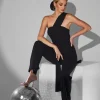 Elegancki kombinezon z szarfą - czarny