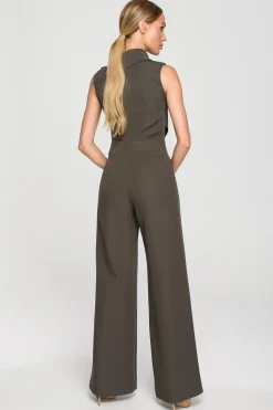 Elegancki kombinezon z szerokimi nogawkami - khaki