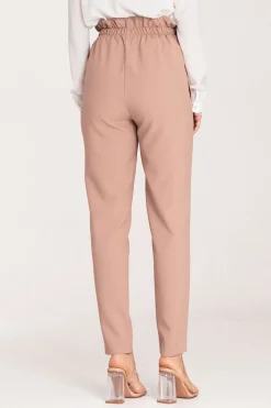 Eleganckie spodnie z gumą w pasie - beżowe