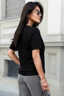 Klasyczny t-shirt damski z haftem - czarny