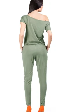 Kombinezon damski z krótkim rękawem - khaki
