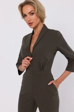 Kombinezon z kołnierzem szalowym - khaki