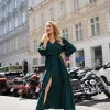 Kopertowa sukienka maxi z wiskozy - butelkowa zieleń