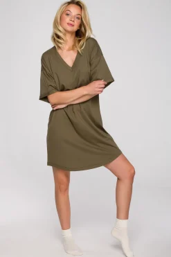 Koszulka nocna z dekoltem V - khaki