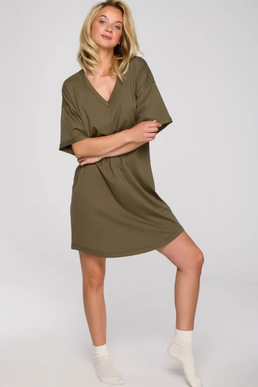 Koszulka nocna z dekoltem V - khaki