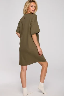 Koszulka nocna z dekoltem V - khaki