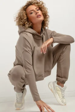 Krótka bluza damska z kapturem - cappuccino