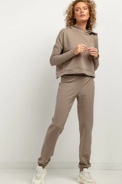 Krótka bluza damska z kapturem - cappuccino