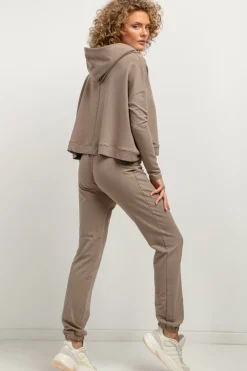 Krótka bluza damska z kapturem - cappuccino