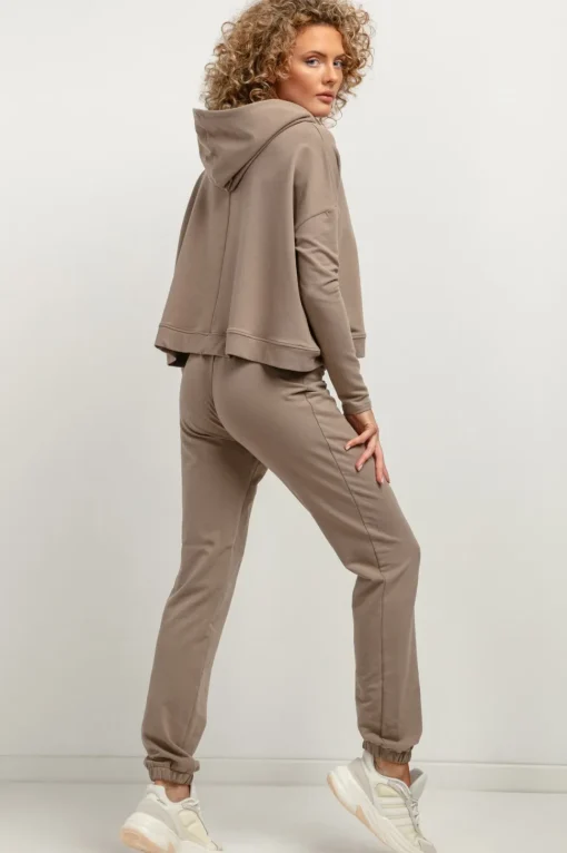 Krótka bluza damska z kapturem - cappuccino