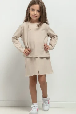 Krótka bluza dresowa dla dziewczynki - jasnobeżowa