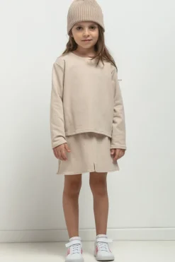 Krótka bluza dresowa dla dziewczynki - jasnobeżowa