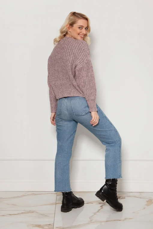 Krótki sweter bez zapięcia - różowy
