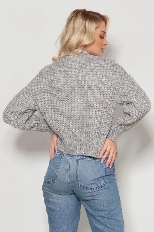 Krótki sweter bez zapięcia - szary
