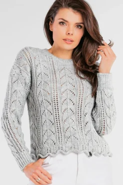 Krótki sweter z okrągłym dekoltem - szary