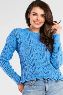 Krótki sweter z okrągłym dekoltem - niebieski