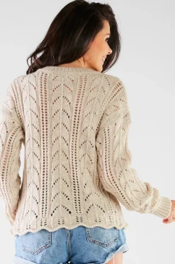 Krótki sweter z okrągłym dekoltem - beżowy