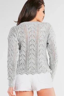 Krótki sweter z okrągłym dekoltem - szary