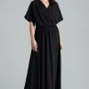 Lekko rozkloszowana sukienka kimono - czarna