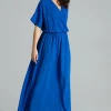 Lekko rozkloszowana sukienka kimono - szafirowa
