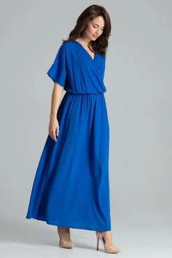 Lekko rozkloszowana sukienka kimono - szafirowa