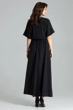 Lekko rozkloszowana sukienka kimono - czarna