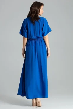 Lekko rozkloszowana sukienka kimono - szafirowa