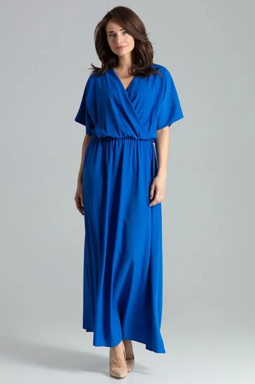 Lekko rozkloszowana sukienka kimono - szafirowa