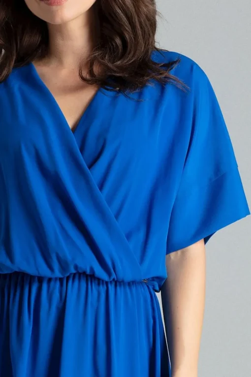Lekko rozkloszowana sukienka kimono - szafirowa