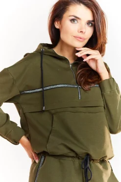 Luźna bluza z kapturem - khaki