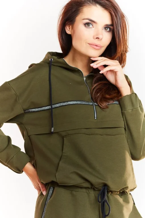 Luźna bluza z kapturem - khaki