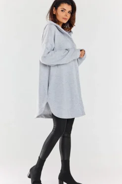 Luźna bluza z kapturem i kieszeniami - szara