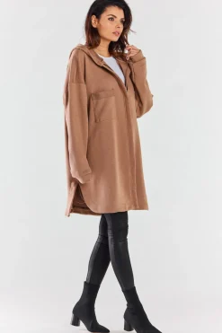 Luźna bluza z kapturem i kieszeniami - beżowa