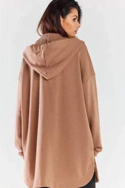 Luźna bluza z kapturem i kieszeniami - beżowa