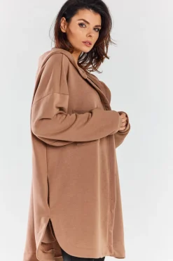 Luźna bluza z kapturem i kieszeniami - beżowa