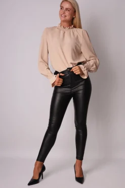 Luźna bluzka z elastyczną stójką - beżowa