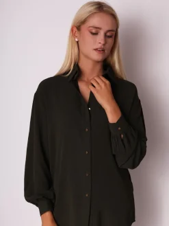 Luźna koszula z kołnierzykiem - oliwkowa